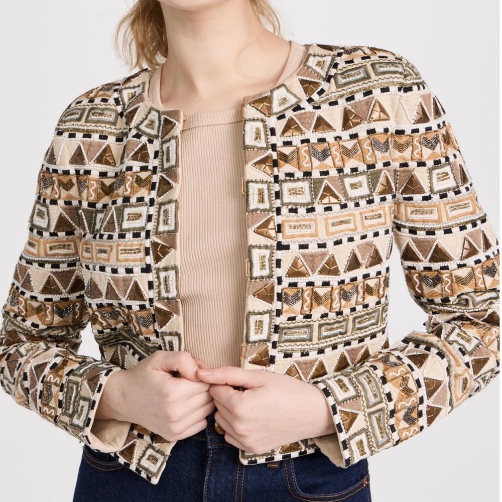 VERONICA BEARD Daryl Geometric Design Metallic Beaded Jacket Size 4